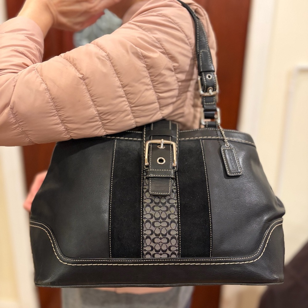 VTG Coach Hampton Soho Black Leather & Suede Satchel Y2K F11845 - Picture 13 of 13